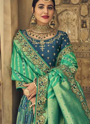 Multicolor Jacquard Embroidered Bridal Lehengas 2