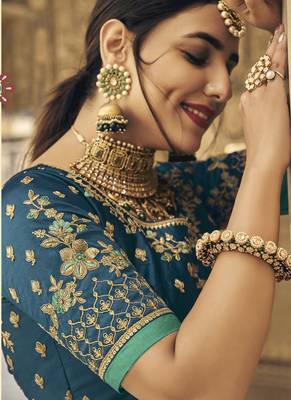 Multicolor Jacquard Embroidered Bridal Lehengas 3