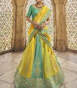 Yellow Jacquard Embroidered Bridal Lehengas