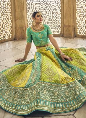 Yellow Jacquard Embroidered Bridal Lehengas 2