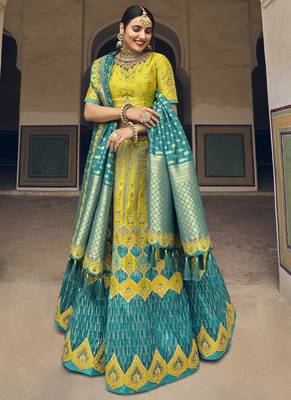 Multicolor Jacquard Embroidered Bridal Lehengas 1