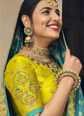 Multicolor Jacquard Embroidered Bridal Lehengas 2