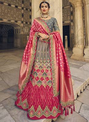 Multicolor Jacquard Embroidered Bridal Lehengas 1