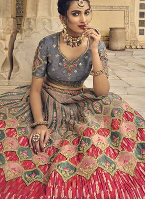 Multicolor Jacquard Embroidered Bridal Lehengas 2