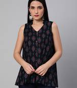 Black printed cotton sleeveless-tops