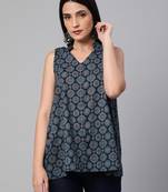 Blue printed cotton sleeveless-tops