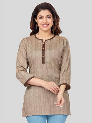 Beige woven rayon short-kurtis 1