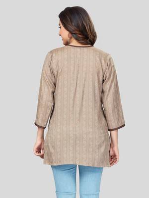 Beige woven rayon short-kurtis 2