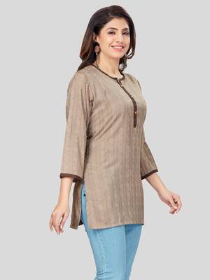 Beige woven rayon short-kurtis 3