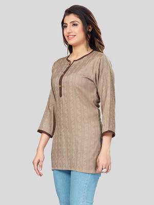Beige woven rayon short-kurtis 4