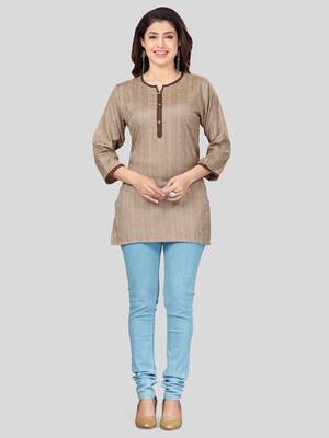 Beige woven rayon short-kurtis 5