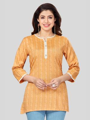 Mustard woven rayon short-kurtis 1