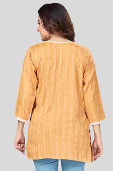 Mustard woven rayon short-kurtis