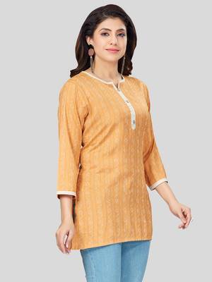 Mustard woven rayon short-kurtis 3