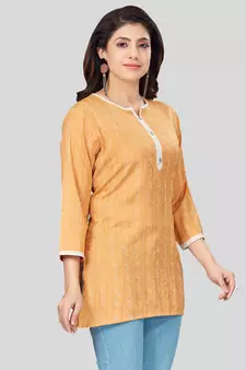 Mustard woven rayon short-kurtis