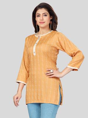 Mustard woven rayon short-kurtis 4