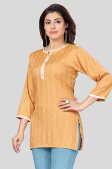 Mustard woven rayon short-kurtis