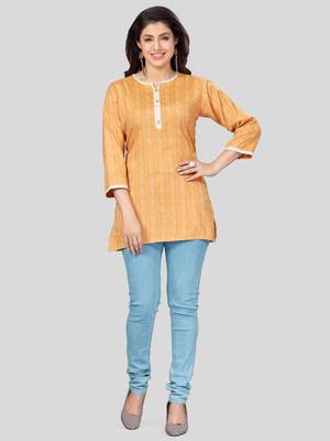 Mustard woven rayon short-kurtis 5