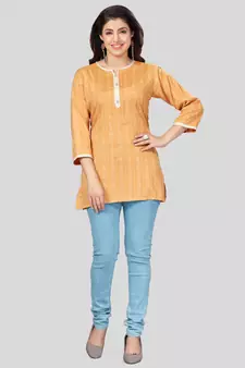 Mustard woven rayon short-kurtis