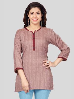 Pink woven rayon short-kurtis 1