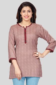 Pink woven rayon short-kurtis