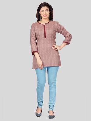 Pink woven rayon short-kurtis 5
