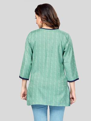 Sea-green woven rayon short-kurtis 2
