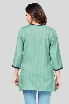Sea-green woven rayon short-kurtis