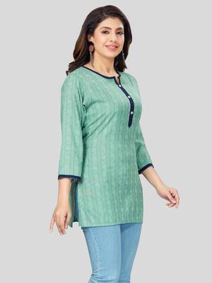 Sea-green woven rayon short-kurtis 3