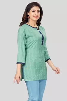 Sea-green woven rayon short-kurtis