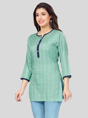 Sea-green woven rayon short-kurtis 4