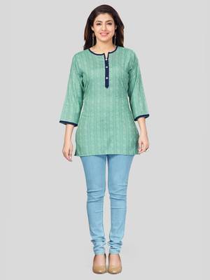 Sea-green woven rayon short-kurtis 5