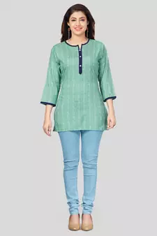 Sea-green woven rayon short-kurtis