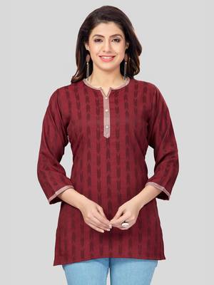 Maroon woven rayon short-kurtis 1