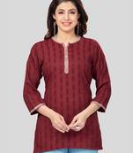 Maroon woven rayon short-kurtis