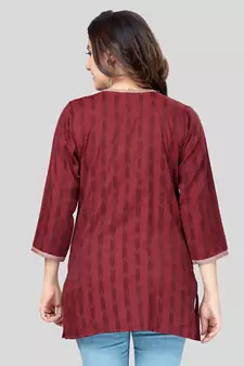Maroon woven rayon short-kurtis