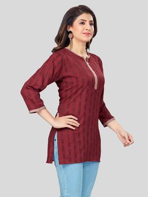 Maroon woven rayon short-kurtis 3