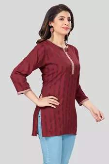 Maroon woven rayon short-kurtis
