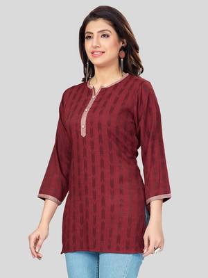 Maroon woven rayon short-kurtis 4