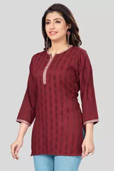 Maroon woven rayon short-kurtis
