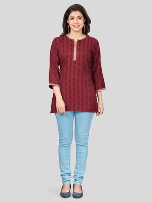 Maroon woven rayon short-kurtis 5