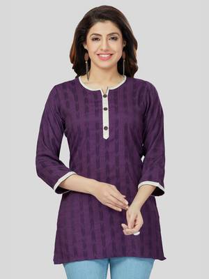 Purple woven rayon short-kurtis 1