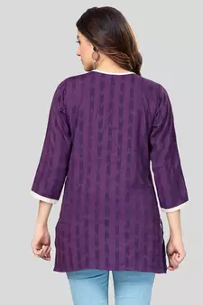 Purple woven rayon short-kurtis