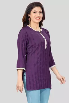 Purple woven rayon short-kurtis