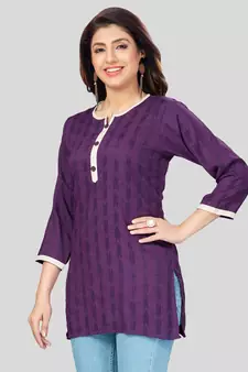 Purple woven rayon short-kurtis