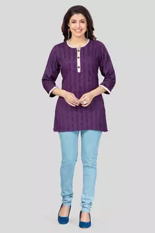 Purple woven rayon short-kurtis