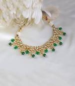Gold Finish Kundan polki & Green drop choker Necklace