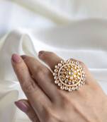 Gold Finish Kundan Ring