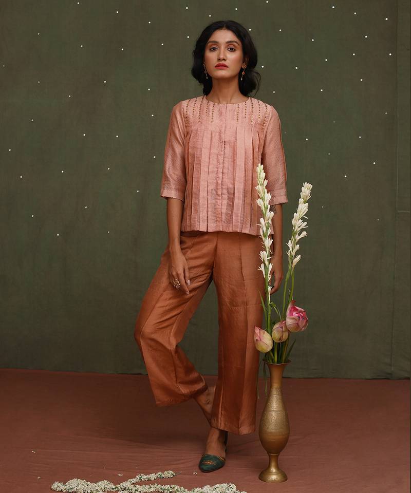 Peach & Brown Chandra Top And Pant