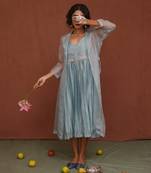 Powder Blue Indu Dress With Jacket